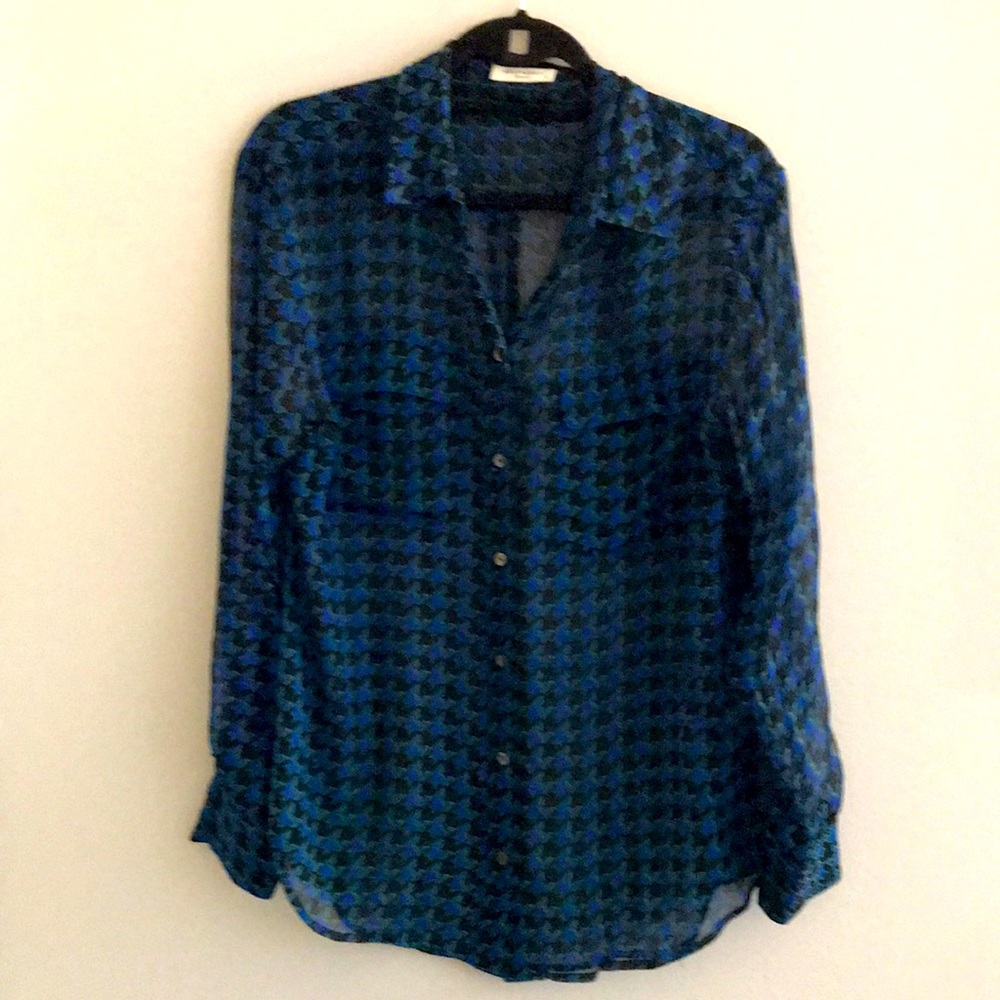 Equipment Blue and Green Houndstooth Blouse